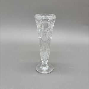 Vintage Bohemian Lead Crystal Cut Glass Bud Vase Starburst Panel Pedestal 6"
